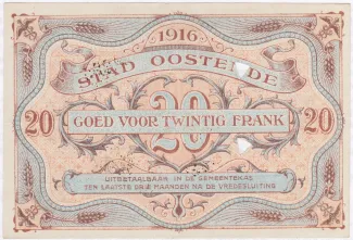 East Flanders, Province of 20 Francs, 1916 reverse