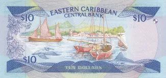Eastern Caribbean States 10 Dollars, 1985-1993 reverse