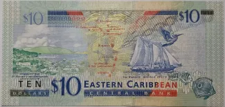 Eastern Caribbean States 10 Dollars, 2012-2015 reverse