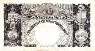 Eastern Caribbean States 20 Dollars, 1953-1964 reverse