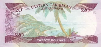 Eastern Caribbean States 20 Dollars, 1988-1993 reverse