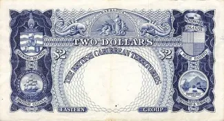 Eastern Caribbean States 2 Dollars, 1953-1964 reverse