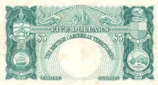 Eastern Caribbean States 5 Dollars, 1953-1964 reverse