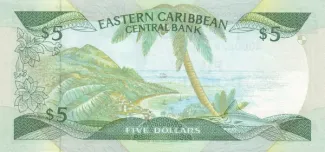 Eastern Caribbean States 5 Dollars, 1986-1988 reverse