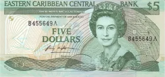 Eastern Caribbean States 5 Dollars, 1988 image
