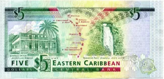 Eastern Caribbean States 5 Dollars, 1993 reverse