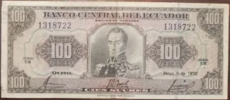 Ecuador 100 Sucres, 1970 image