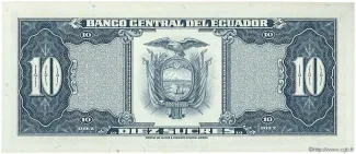 Ecuador 10 Sucres, 1968-1983 reverse
