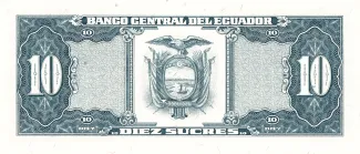 Ecuador 10 Sucres, 1986-1988 reverse