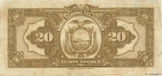 Ecuador 20 Sucres, 1939-1949 reverse