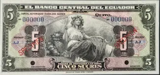 Ecuador 5 Sucres, 1938 image