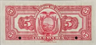 Ecuador 5 Sucres, 1928-1938 reverse