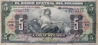 Ecuador 5 Sucres, 1949 image