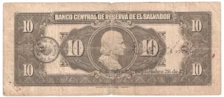 El Salvador 10 Colones, 1943-1952 reverse
