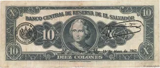 El Salvador 10 Colones, 1959-1966 reverse