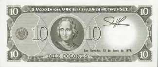El Salvador 10 Colones, 1971-1976 reverse