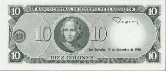 El Salvador 10 Colones, 1978-1980 reverse