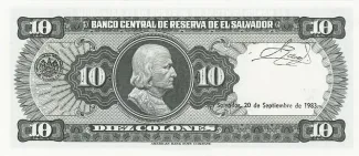 El Salvador 10 Colones, 1983-1988 reverse