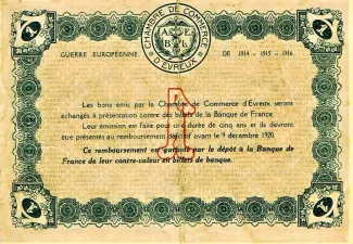 French notgeld 1 Franc, 1915 reverse