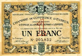French notgeld 1 Franc, 1916 image
