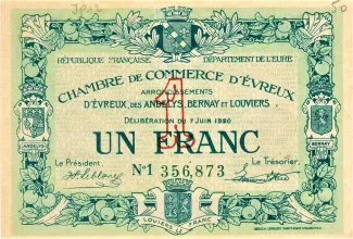 French notgeld 1 Franc, 1920 image