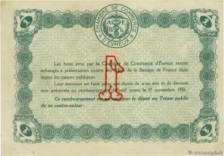 French notgeld 1 Franc, 1921 reverse