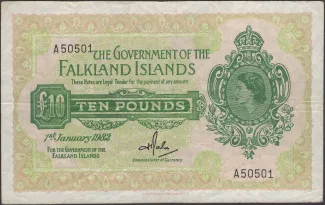 Falkland Islands 10 Pounds - Elizabeth II, 1975-1982 obverse