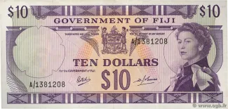 Fiji 10 Dollars - Elizabeth II, 1969-1971 obverse