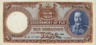 Fiji 10 Shillings - George V, 1934-1935 obverse