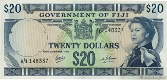 Fiji 20 Dollars - Elizabeth II, 1969-1971 obverse