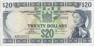 Fiji 20 Dollars - Queen Elizabeth II, 1974 obverse