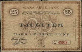 Finland 25 Markkaa, 1918 reverse