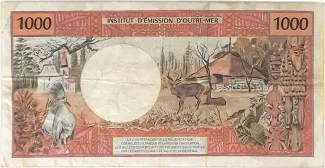 French Pacific Territories 1.000 Francs, 1995-2010 reverse