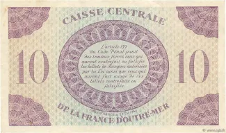 Guadeloupe 10 Francs, 1944 reverse