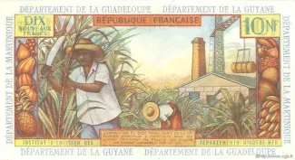 French West Indies 10 Nouveaux, 1963 reverse