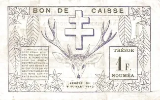 New Caledonia 1 Franc, 1942 reverse
