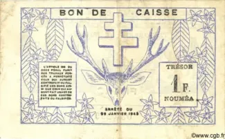 New Caledonia 1 Franc, 1943 reverse
