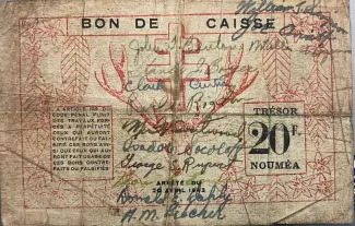 New Caledonia 20 Francs, 1943 reverse
