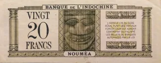 New Caledonia 20 Francs, 1944 reverse