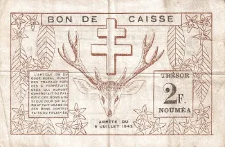 New Caledonia 2 Francs, 1942 reverse