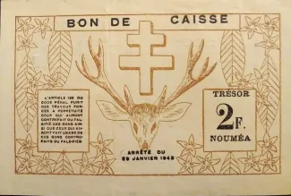 New Caledonia 2 Francs, 1943 reverse