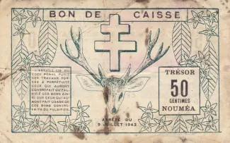 New Caledonia 50 Centimes, 1942 reverse
