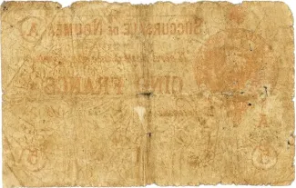 New Caledonia 5 Francs, 1874 reverse