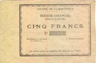 Martinique 5 Francs, 1884 image