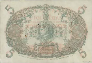 Martinique 5 Francs, 1903-1932 reverse