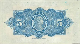 Martinique 5 Francs, 1942-1944 reverse