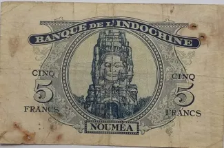 New Caledonia 5 Francs, 1944 reverse