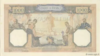 France 1.000 Francs, 1937-1940 reverse