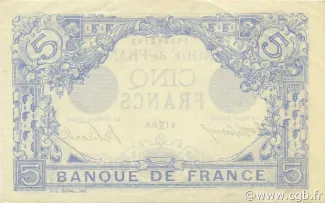 France 5 Francs, 1906-1917 reverse