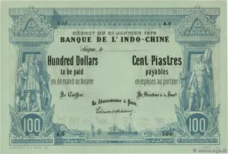 French Indochina 100 Dollars / 100 Piastres, 1879-1890 obverse
